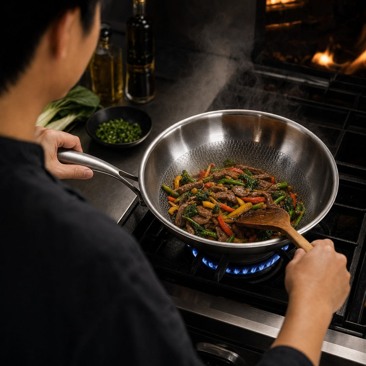 Hand-Hammered Titanium Wok Pan with Flat Base - image 5
